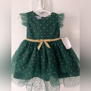 Toddler girls tulle dress emerald and gold glitter
